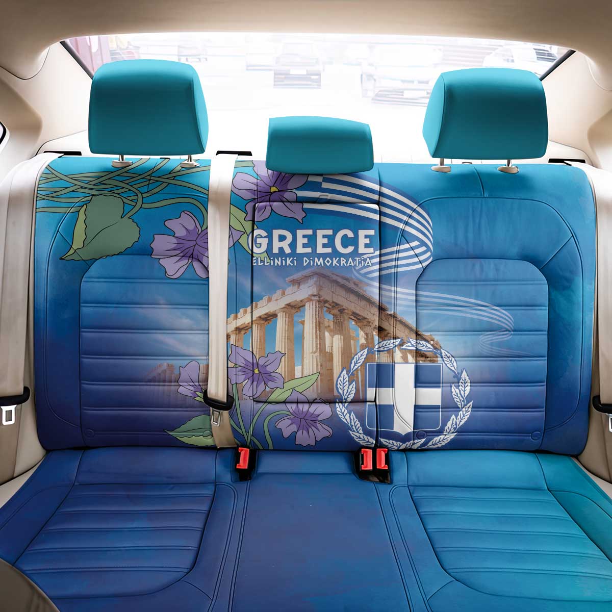 Greece Athens Back Car Seat Cover Viola Odorata with Emblem Design - Wonder Print Shop