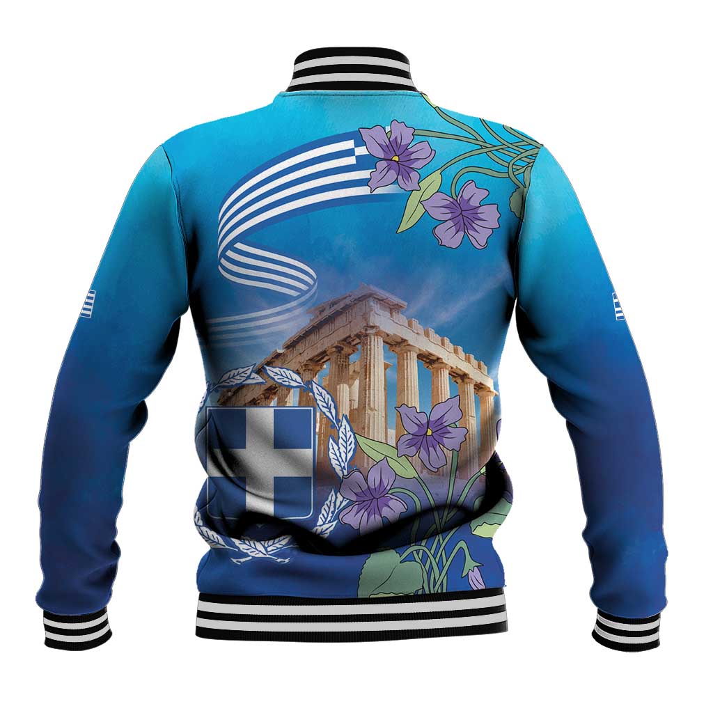Greece Athens Baseball Jacket Viola Odorata with Emblem Design - Wonder Print Shop
