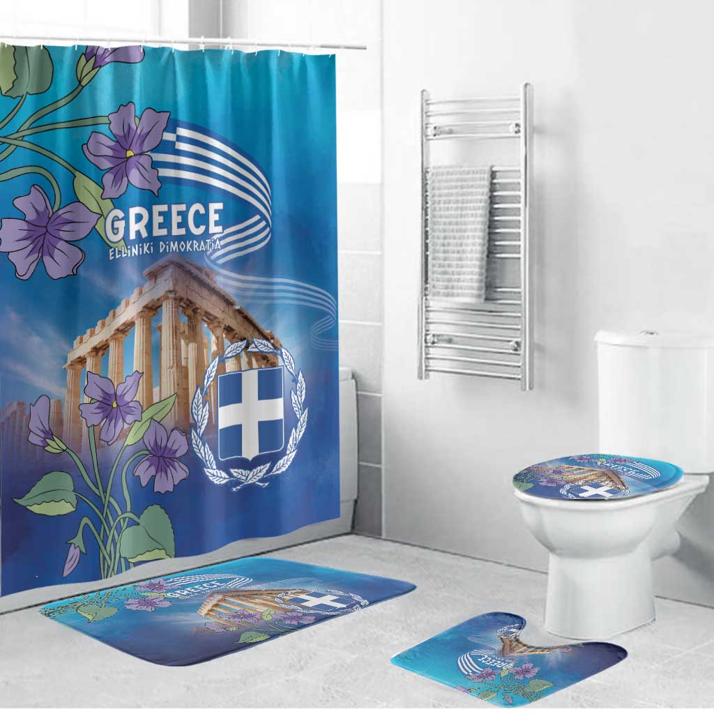 Greece Athens Bathroom Set Viola Odorata with Emblem Design - Wonder Print Shop
