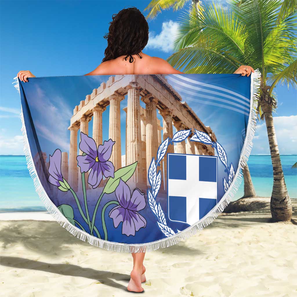 Greece Athens Beach Blanket Viola Odorata with Emblem Design - Wonder Print Shop