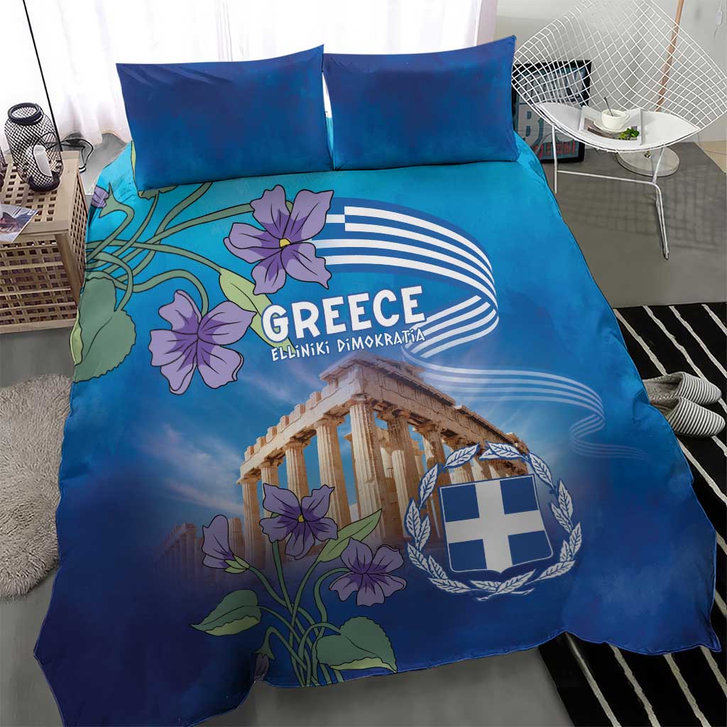 Greece Athens Bedding Set Viola Odorata with Emblem Design - Wonder Print Shop