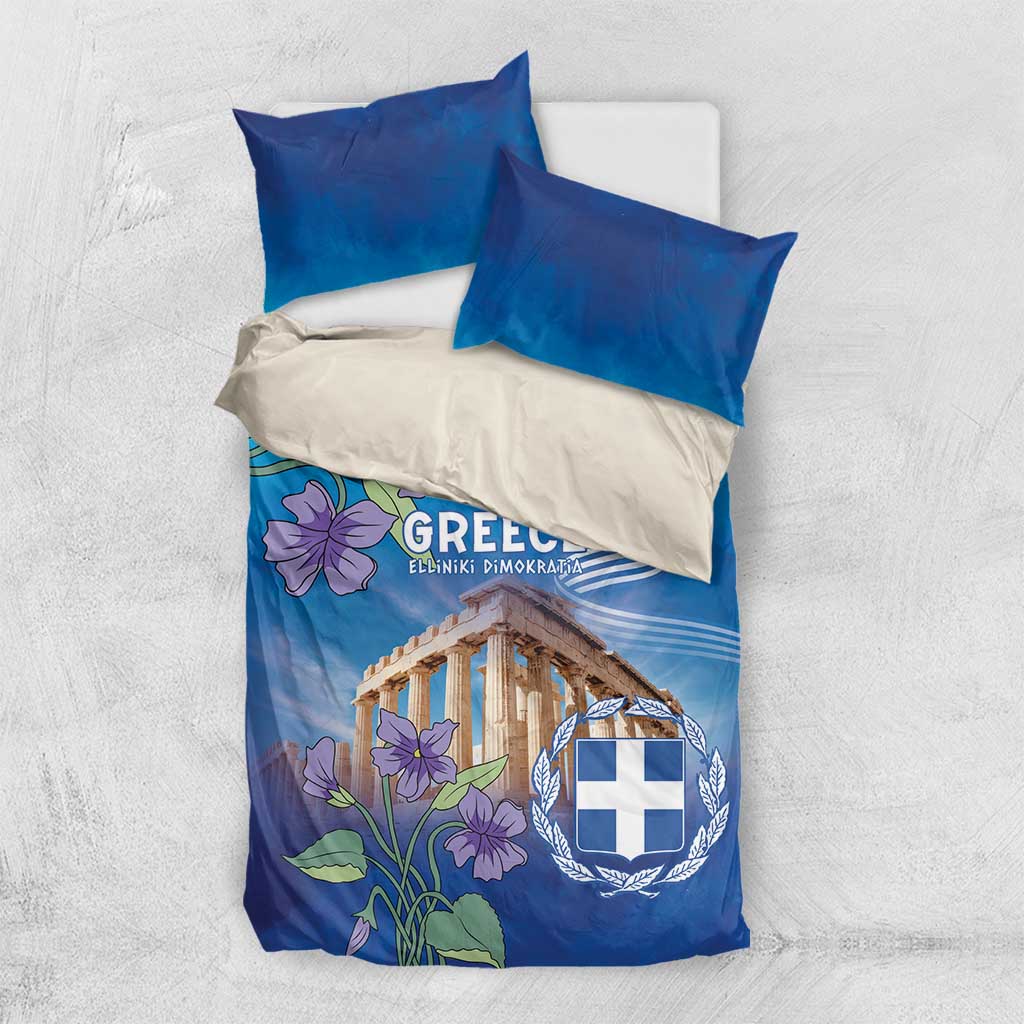 Greece Athens Bedding Set Viola Odorata with Emblem Design - Wonder Print Shop