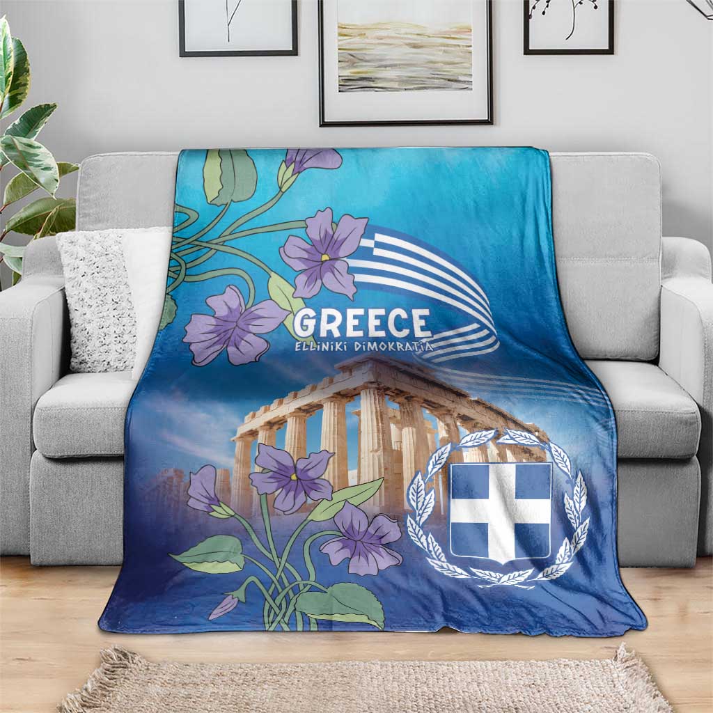 Greece Athens Blanket Viola Odorata with Emblem Design - Wonder Print Shop