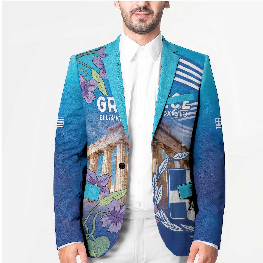 Greece Athens Blazer Viola Odorata with Emblem Design - Wonder Print Shop