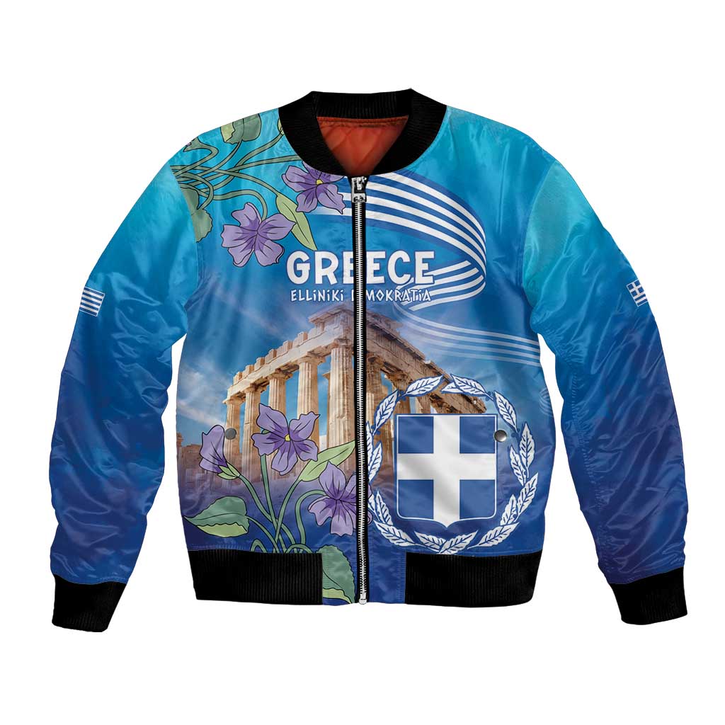 Greece Athens Bomber Jacket Viola Odorata with Emblem Design - Wonder Print Shop