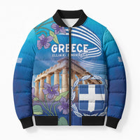 Greece Athens Bomber Puffer Jacket Viola Odorata with Emblem Design - Wonder Print Shop
