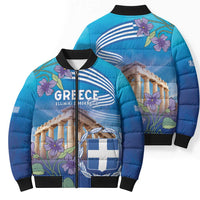 Greece Athens Bomber Puffer Jacket Viola Odorata with Emblem Design - Wonder Print Shop