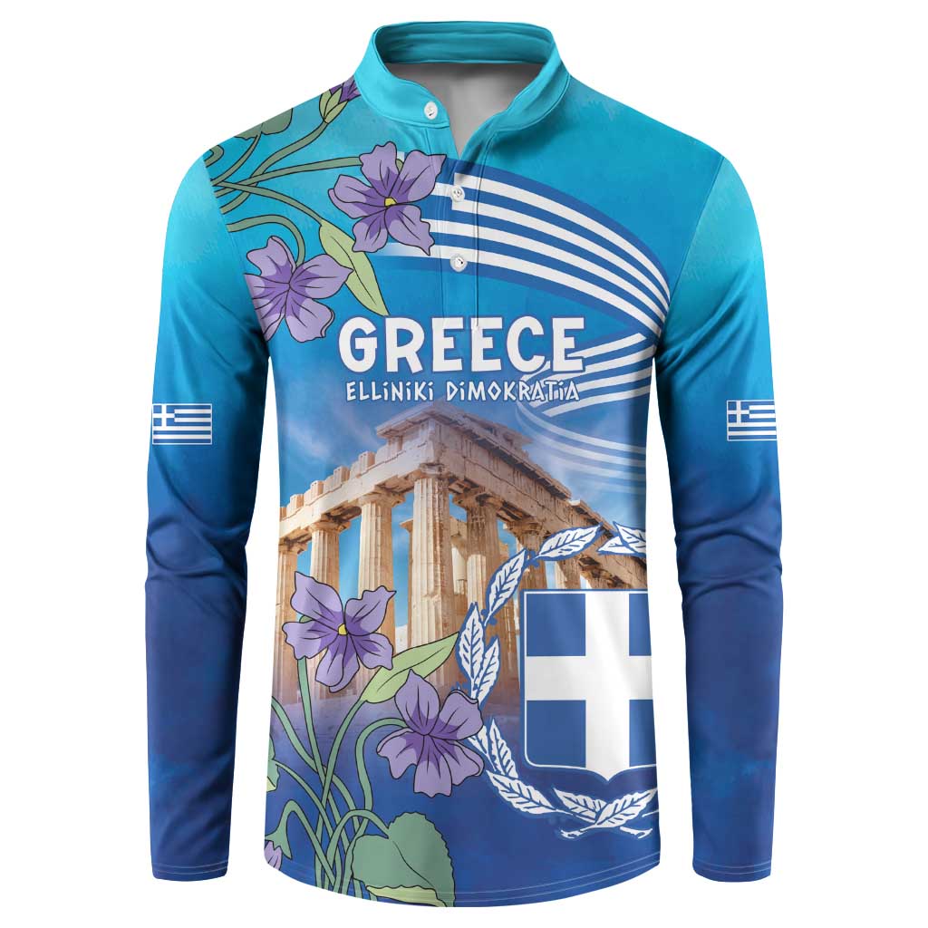 Greece Athens Button Sweatshirt Viola Odorata with Emblem Design - Wonder Print Shop