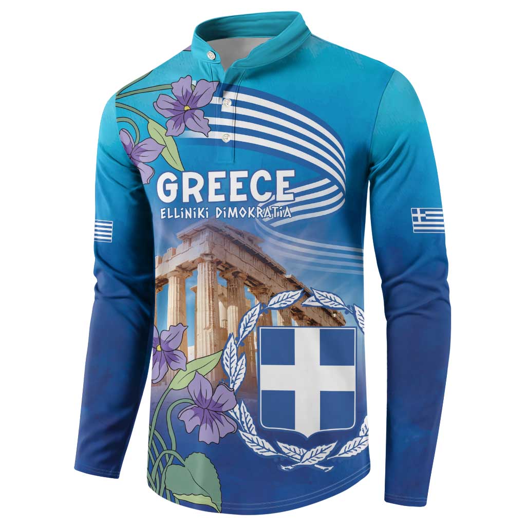 Greece Athens Button Sweatshirt Viola Odorata with Emblem Design - Wonder Print Shop