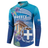 Greece Athens Button Sweatshirt Viola Odorata with Emblem Design - Wonder Print Shop