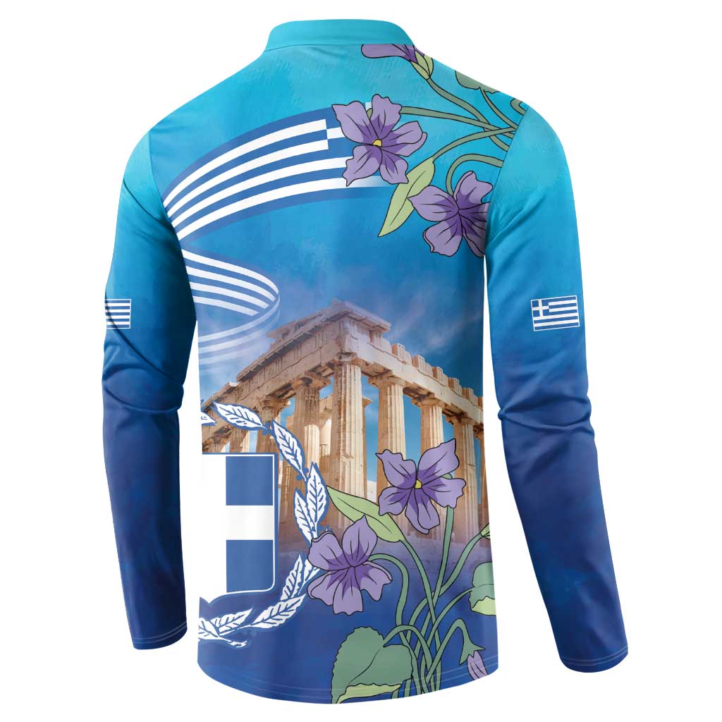 Greece Athens Button Sweatshirt Viola Odorata with Emblem Design - Wonder Print Shop
