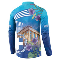 Greece Athens Button Sweatshirt Viola Odorata with Emblem Design - Wonder Print Shop