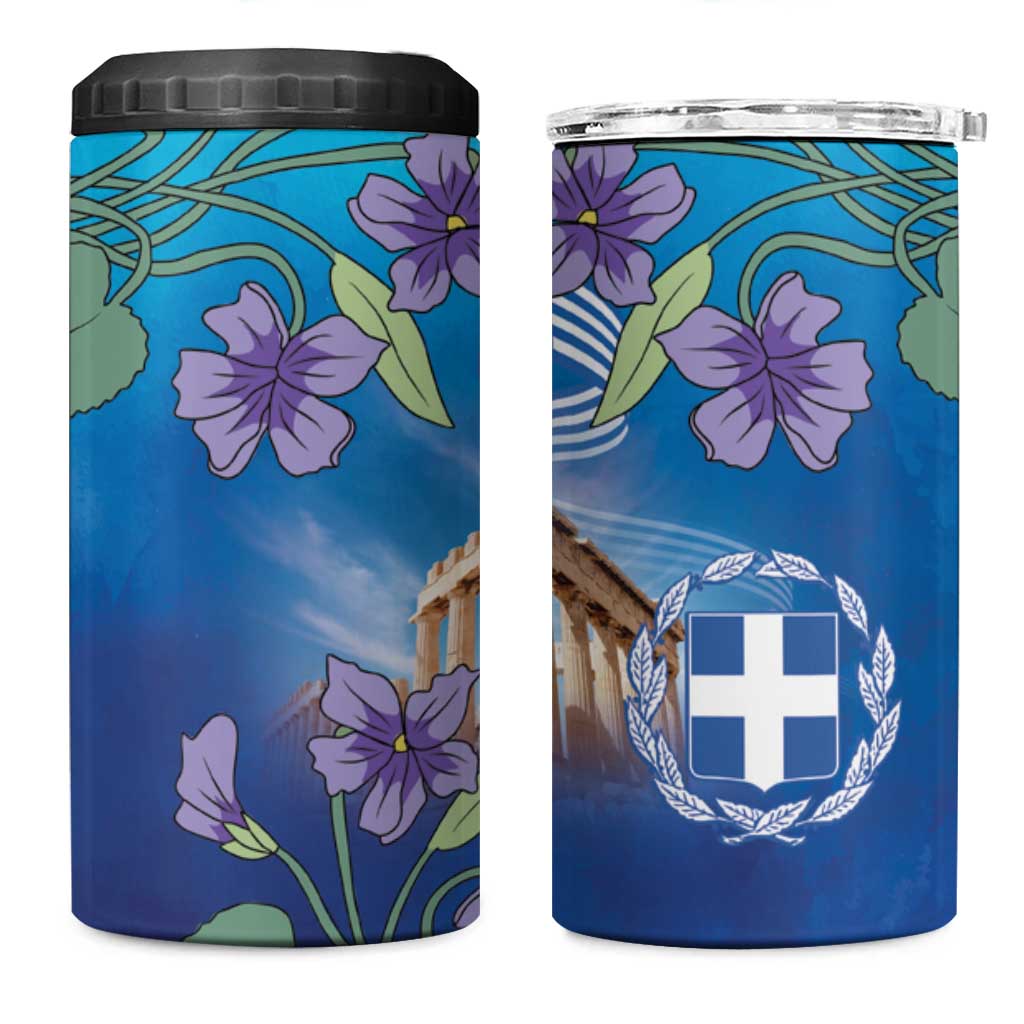 Greece Athens 4 in 1 Can Cooler Tumbler Viola Odorata with Emblem Design - Wonder Print Shop