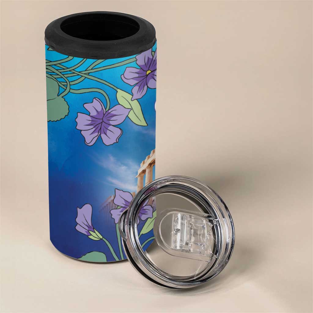 Greece Athens 4 in 1 Can Cooler Tumbler Viola Odorata with Emblem Design - Wonder Print Shop