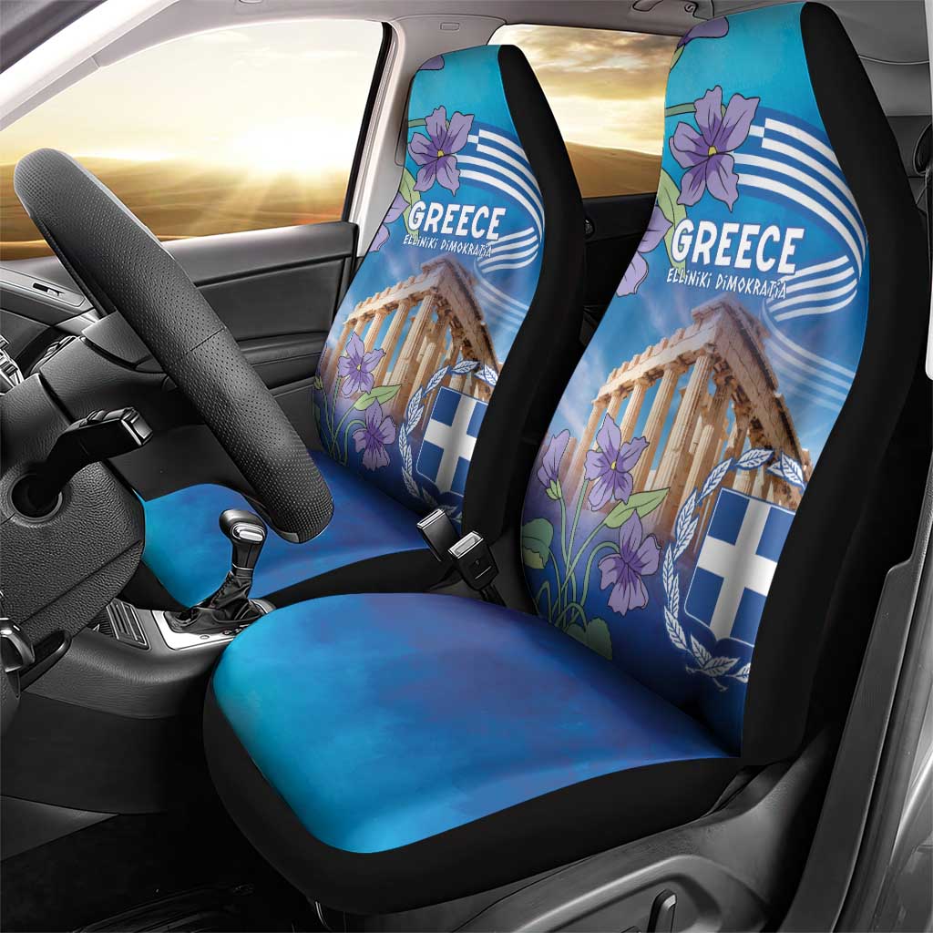 Greece Athens Car Seat Cover Viola Odorata with Emblem Design - Wonder Print Shop