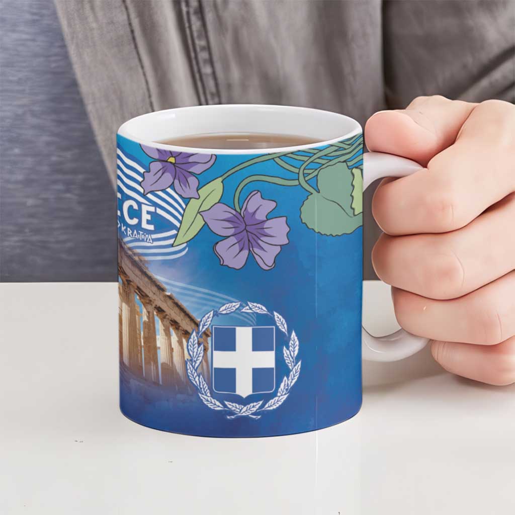 Greece Athens Ceramic Mug Viola Odorata with Emblem Design - Wonder Print Shop