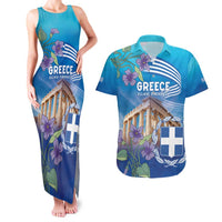 Greece Athens Couples Matching Tank Maxi Dress and Hawaiian Shirt Viola Odorata with Emblem Design - Wonder Print Shop