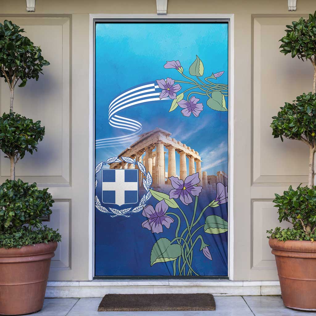 Greece Athens Door Cover Viola Odorata with Emblem Design - Wonder Print Shop