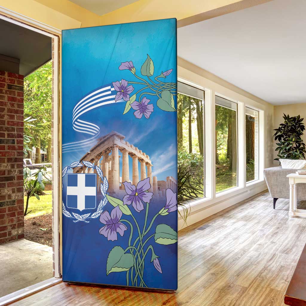 Greece Athens Door Cover Viola Odorata with Emblem Design - Wonder Print Shop