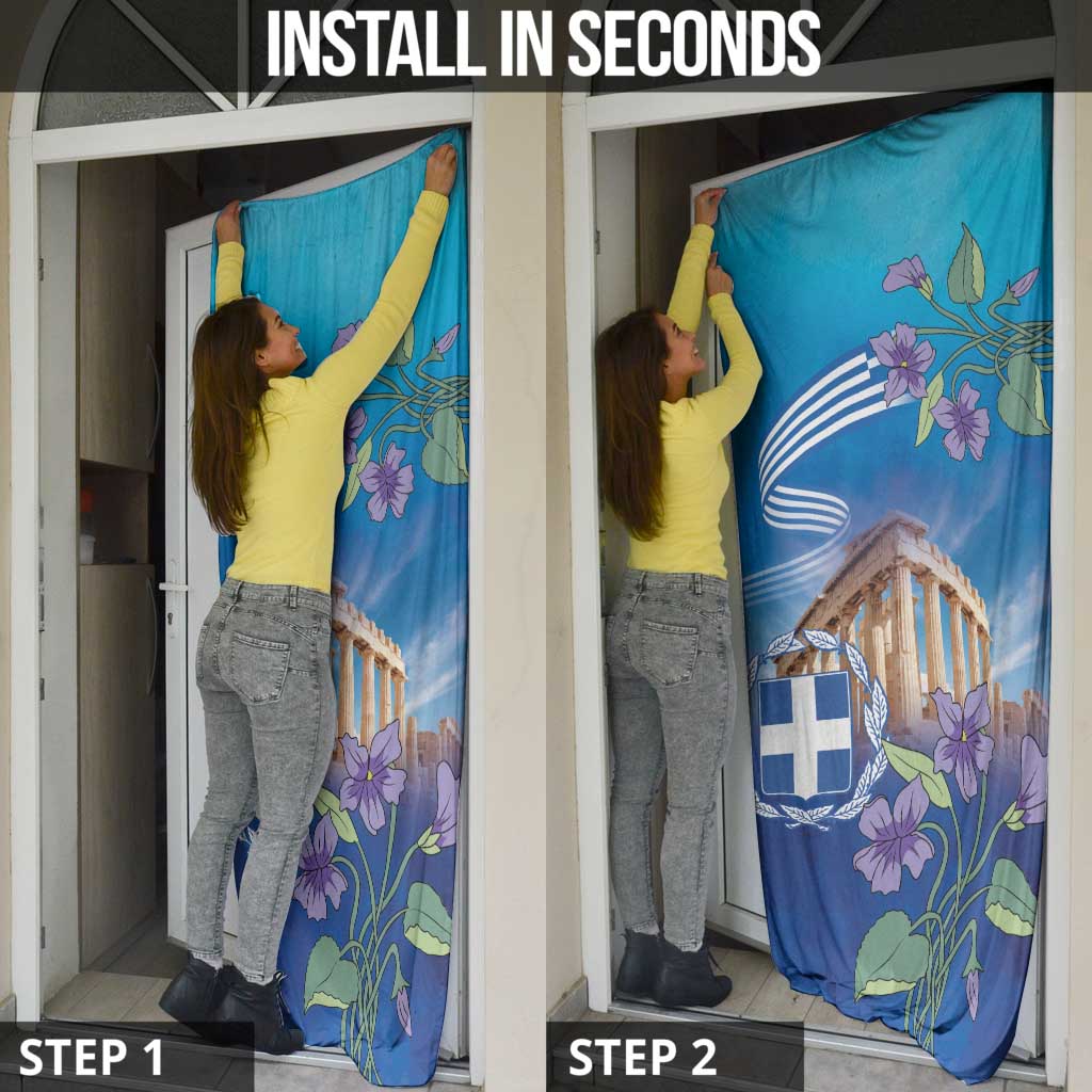 Greece Athens Door Cover Viola Odorata with Emblem Design - Wonder Print Shop