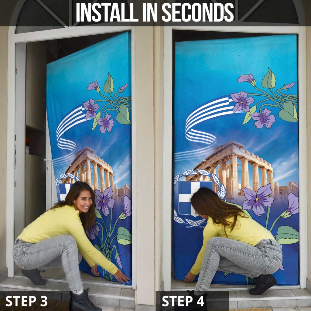 Greece Athens Door Cover Viola Odorata with Emblem Design - Wonder Print Shop