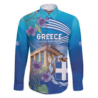 Greece Athens Family Matching Long Sleeve Bodycon Dress and Hawaiian Shirt Viola Odorata with Emblem Design - Wonder Print Shop