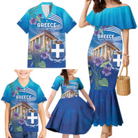 Greece Athens Family Matching Mermaid Dress and Hawaiian Shirt Viola Odorata with Emblem Design - Wonder Print Shop