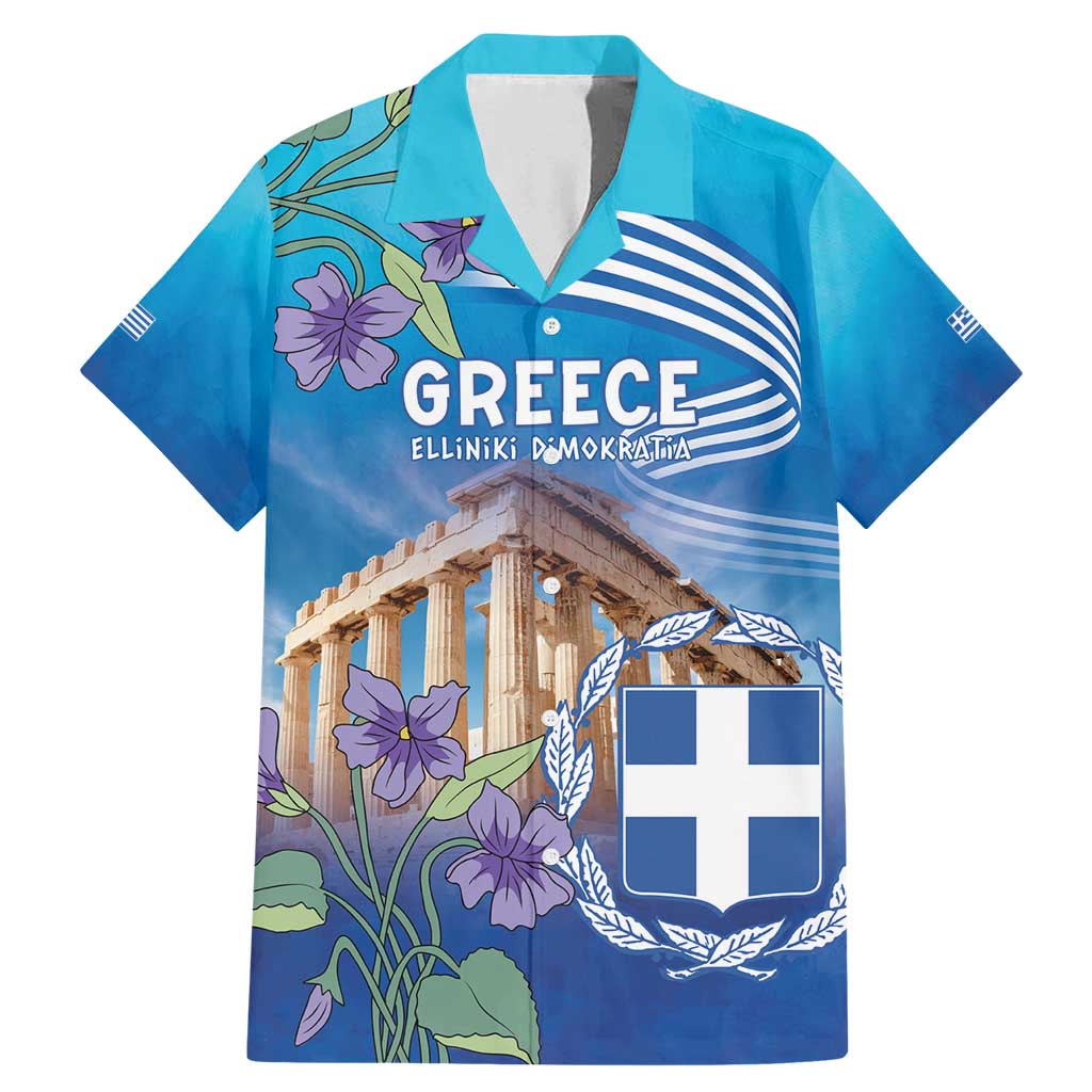 Greece Athens Family Matching Mermaid Dress and Hawaiian Shirt Viola Odorata with Emblem Design - Wonder Print Shop
