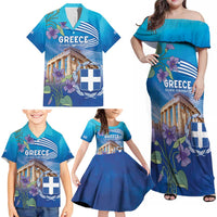 Greece Athens Family Matching Off Shoulder Maxi Dress and Hawaiian Shirt Viola Odorata with Emblem Design - Wonder Print Shop