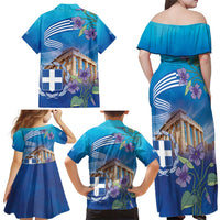 Greece Athens Family Matching Off Shoulder Maxi Dress and Hawaiian Shirt Viola Odorata with Emblem Design - Wonder Print Shop