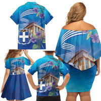 Greece Athens Family Matching Off Shoulder Short Dress and Hawaiian Shirt Viola Odorata with Emblem Design - Wonder Print Shop