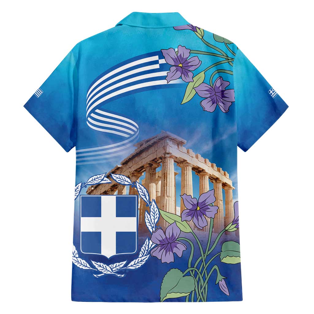 Greece Athens Family Matching Off Shoulder Short Dress and Hawaiian Shirt Viola Odorata with Emblem Design - Wonder Print Shop