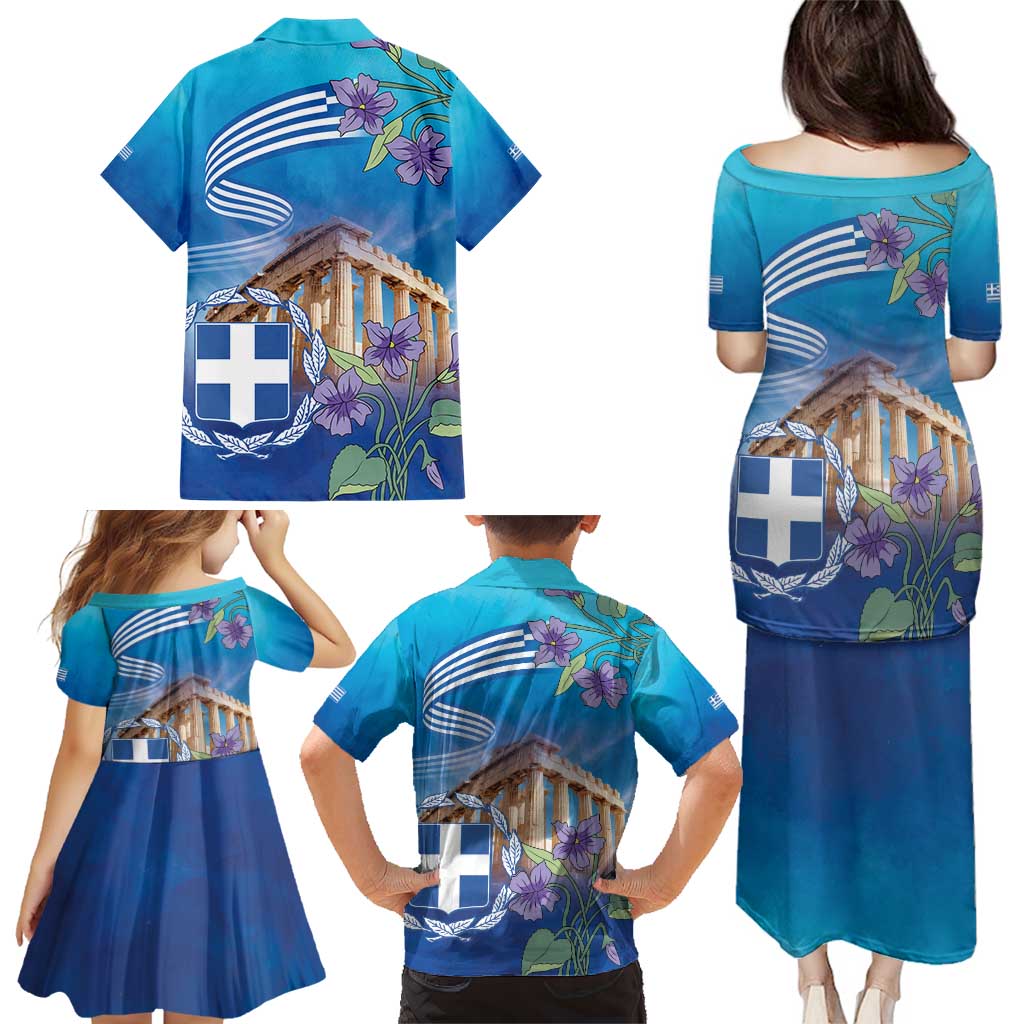 Greece Athens Family Matching Puletasi and Hawaiian Shirt Viola Odorata with Emblem Design - Wonder Print Shop