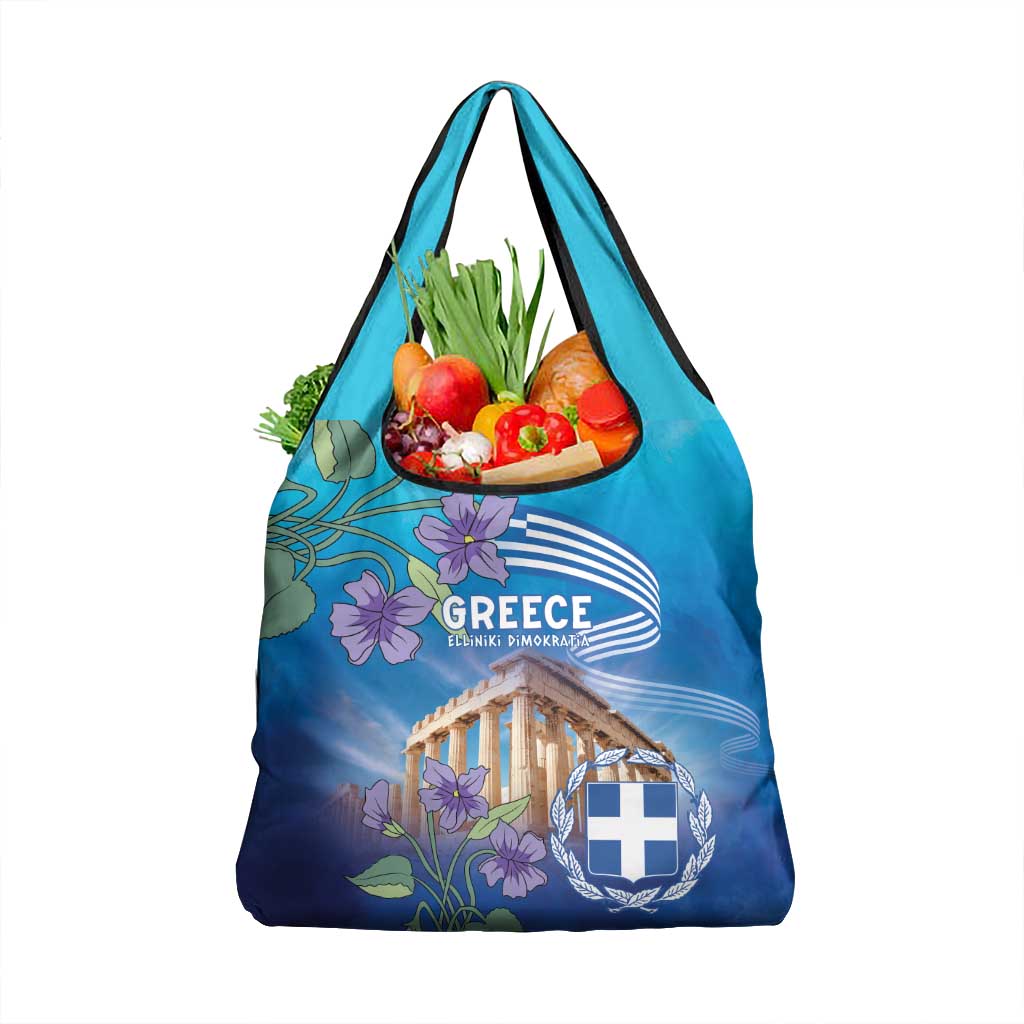 Greece Athens Grocery Bag Viola Odorata with Emblem Design - Wonder Print Shop