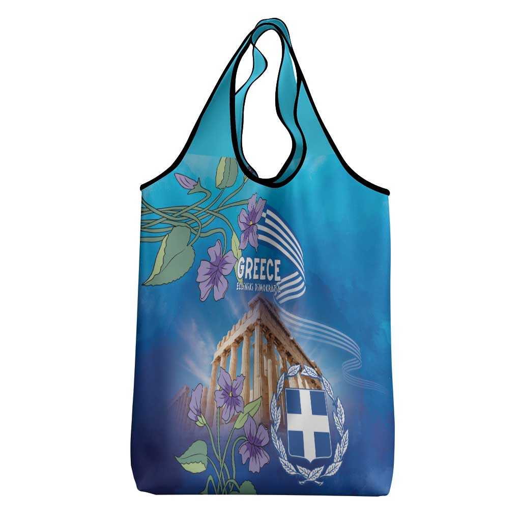 Greece Athens Grocery Bag Viola Odorata with Emblem Design - Wonder Print Shop