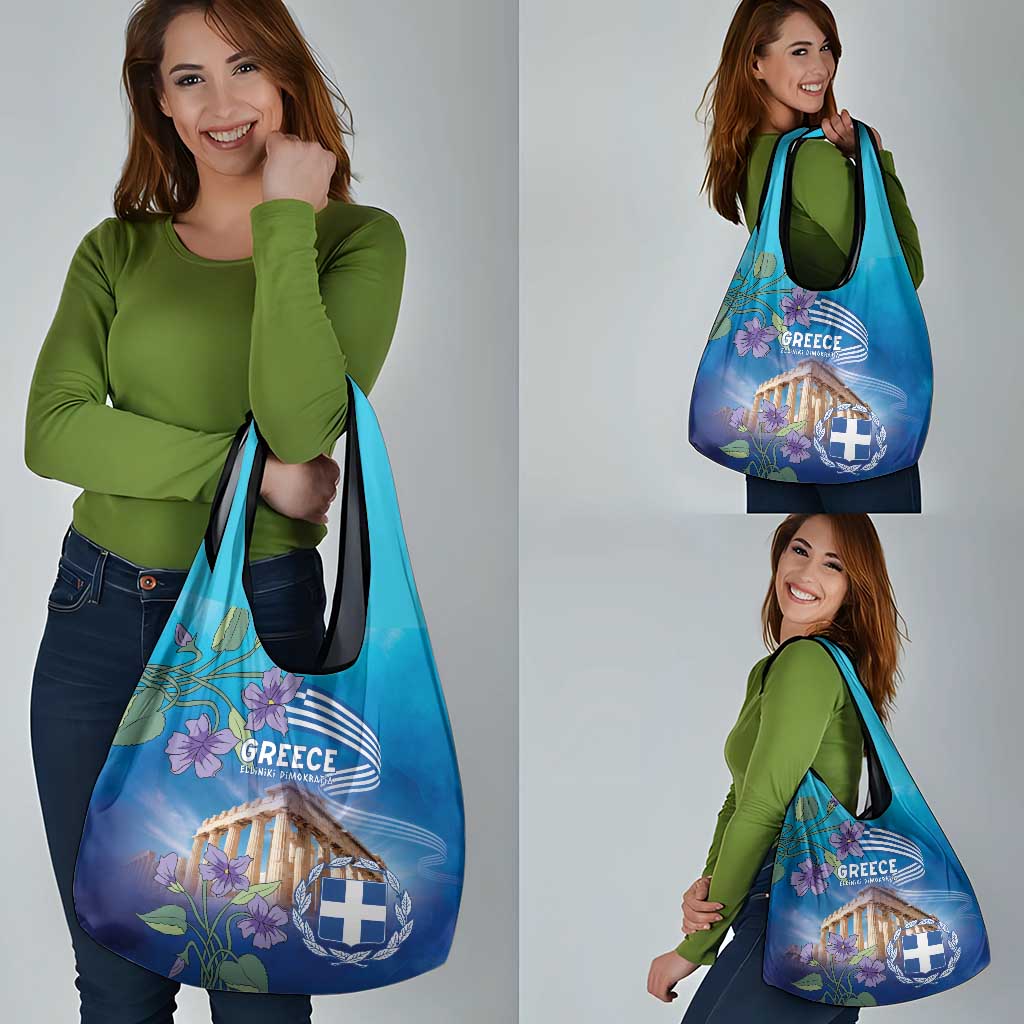 Greece Athens Grocery Bag Viola Odorata with Emblem Design - Wonder Print Shop