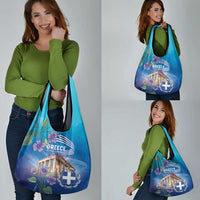 Greece Athens Grocery Bag Viola Odorata with Emblem Design - Wonder Print Shop