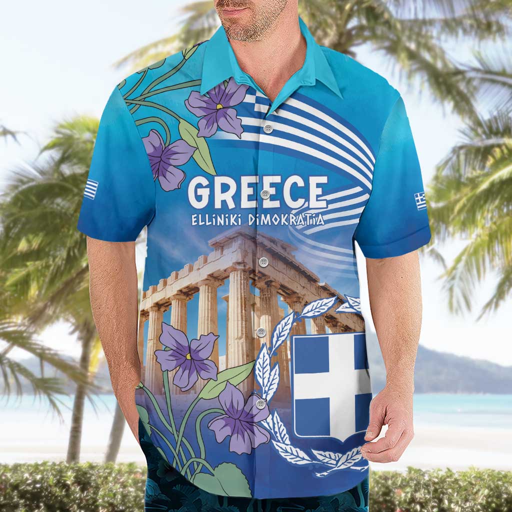 Greece Athens Hawaiian Shirt Viola Odorata with Emblem Design - Wonder Print Shop