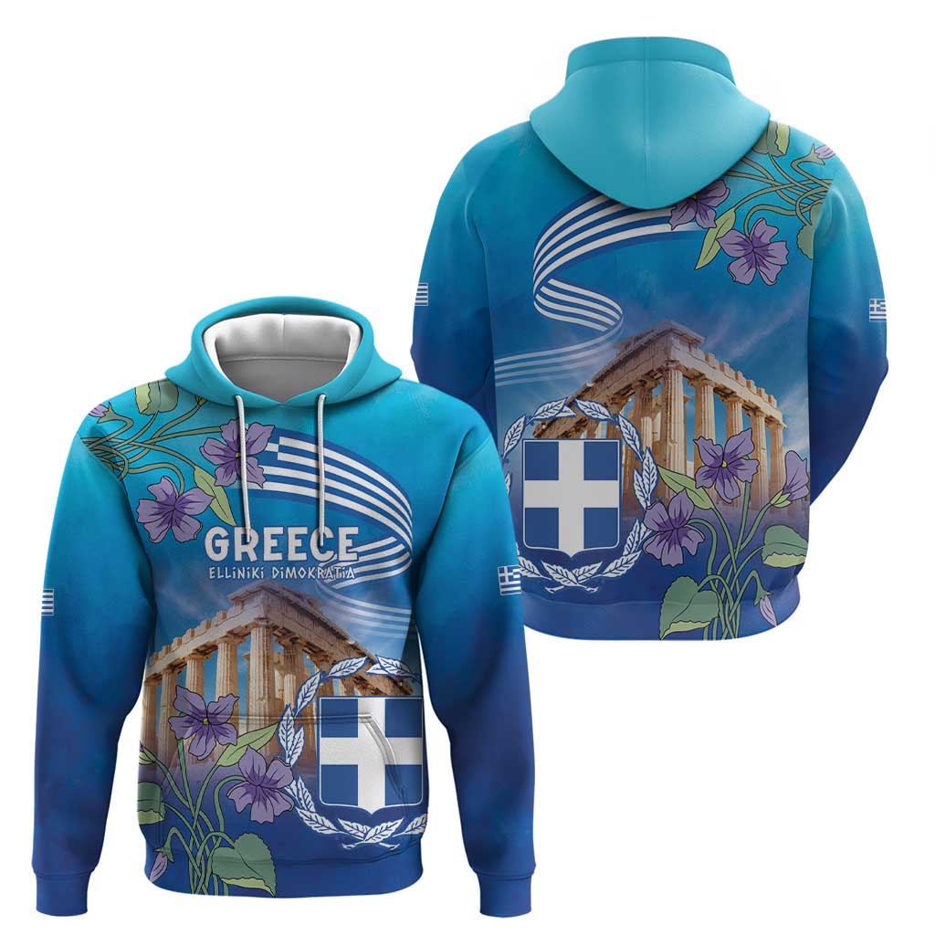 Greece Athens Hoodie Viola Odorata with Emblem Design - Wonder Print Shop