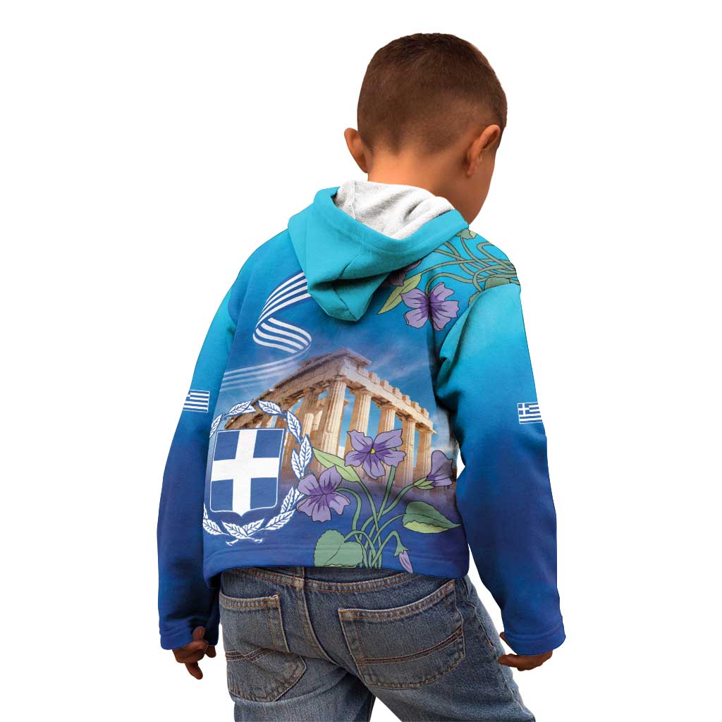 Greece Athens Kid Hoodie Viola Odorata with Emblem Design - Wonder Print Shop
