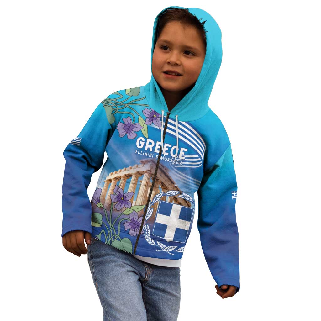 Greece Athens Kid Hoodie Viola Odorata with Emblem Design - Wonder Print Shop