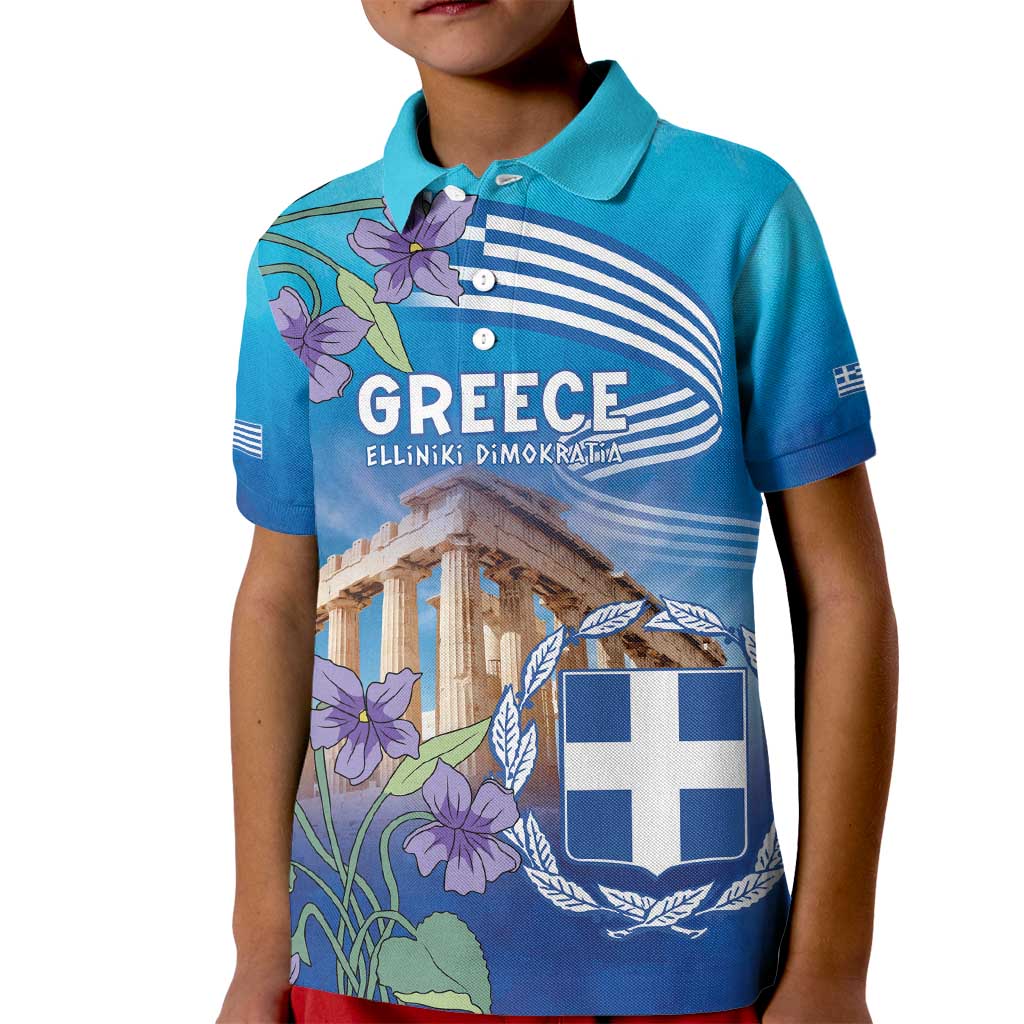 Greece Athens Kid Polo Shirt Viola Odorata with Emblem Design - Wonder Print Shop