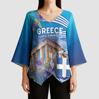 Greece Athens Kimono Sleeve Blouse Viola Odorata with Emblem Design - Wonder Print Shop