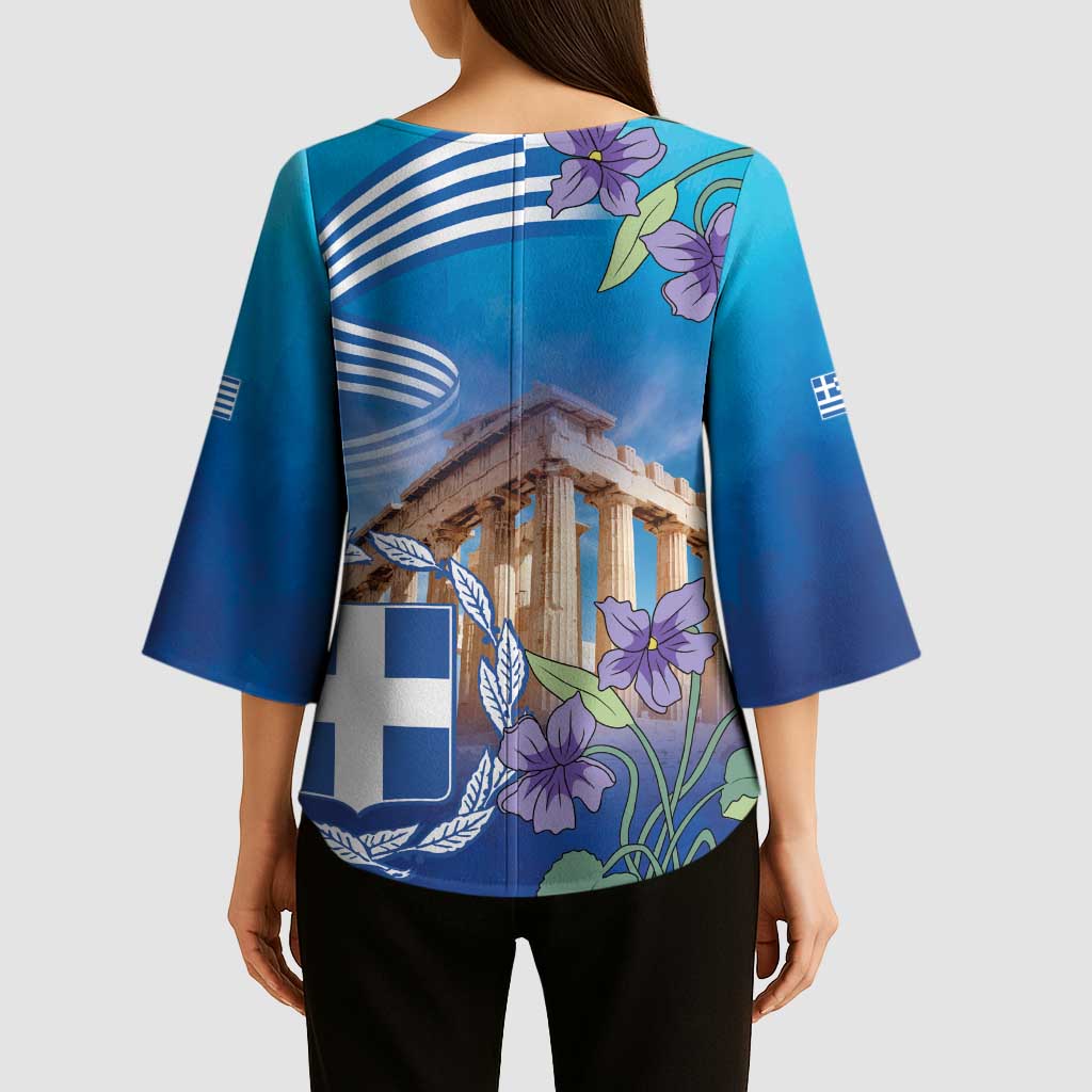 Greece Athens Kimono Sleeve Blouse Viola Odorata with Emblem Design - Wonder Print Shop
