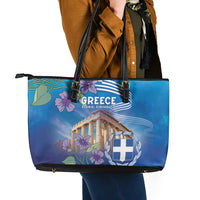 Greece Athens Leather Tote Bag Viola Odorata with Emblem Design - Wonder Print Shop