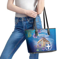Greece Athens Leather Tote Bag Viola Odorata with Emblem Design - Wonder Print Shop