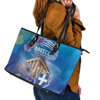 Greece Athens Leather Tote Bag Viola Odorata with Emblem Design - Wonder Print Shop