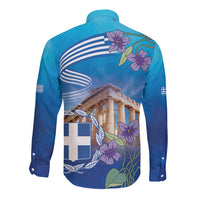 Greece Athens Long Sleeve Button Shirt Viola Odorata with Emblem Design - Wonder Print Shop