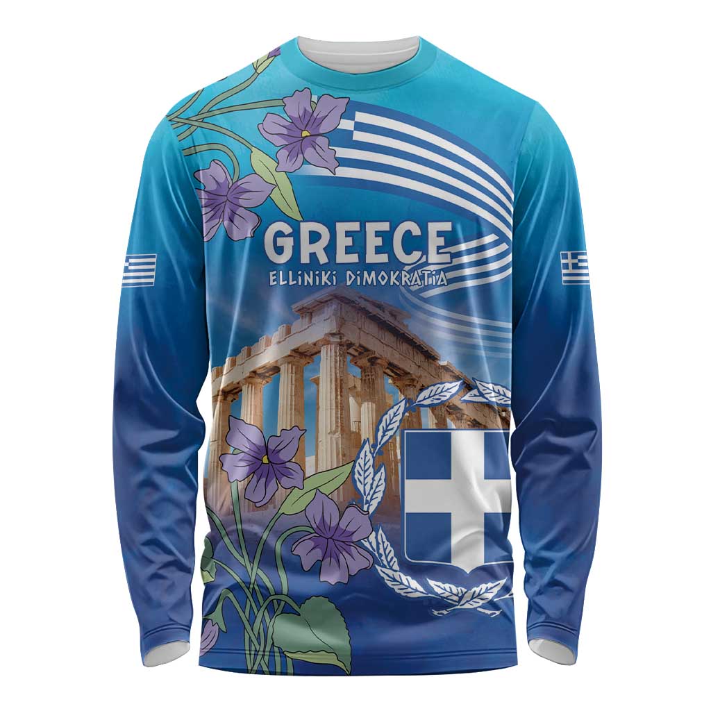 Greece Athens Long Sleeve Shirt Viola Odorata with Emblem Design - Wonder Print Shop