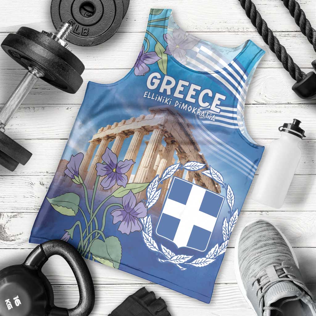 Greece Athens Men Tank Top Viola Odorata with Emblem Design - Wonder Print Shop